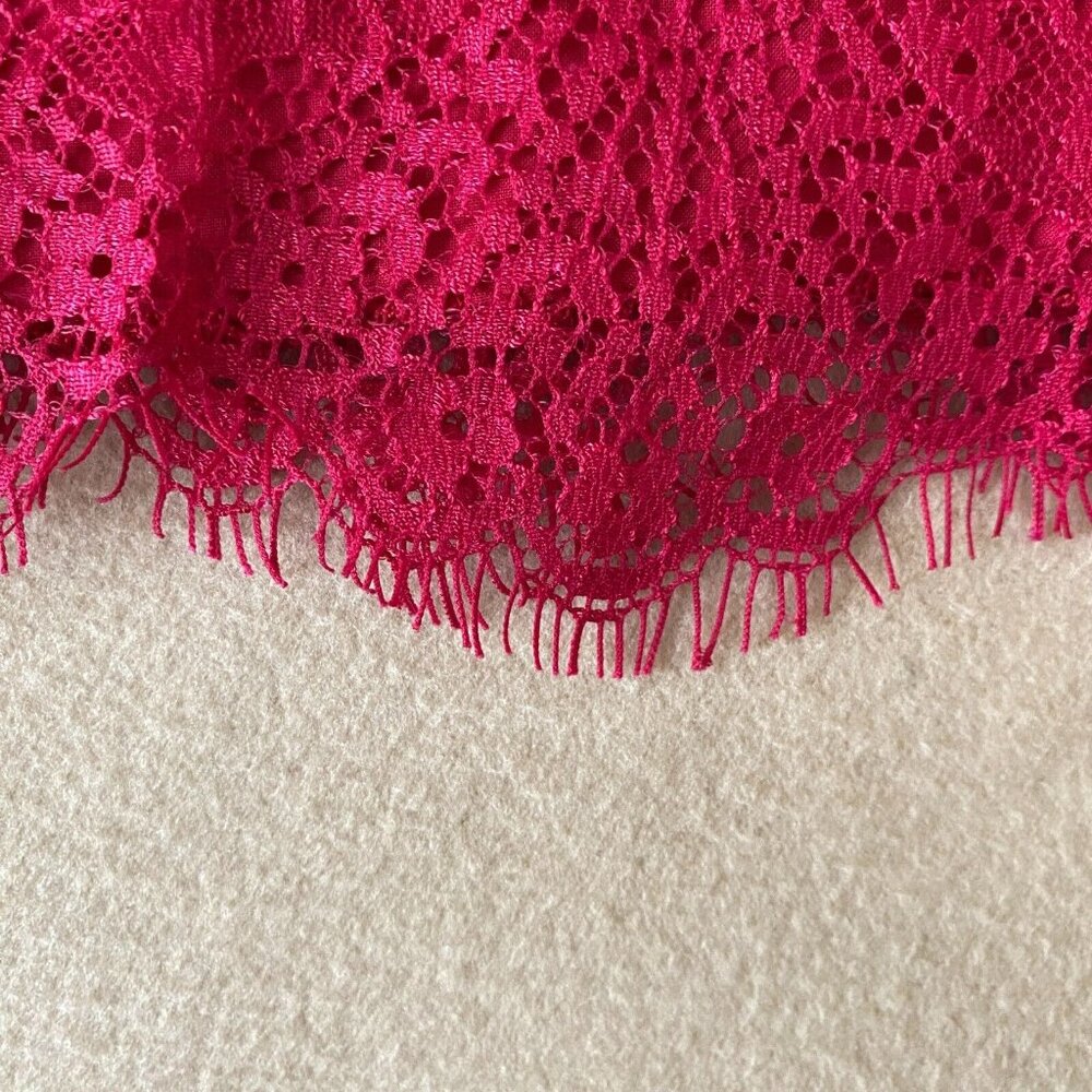 Anthropologie Maeve Open Back Lace Mini Dress 12 Red LS Pockets Mock Neck NWT - Picture 12 of 16